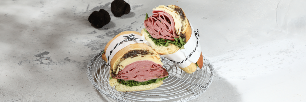 Ciabatta with pastrami and truffle paste