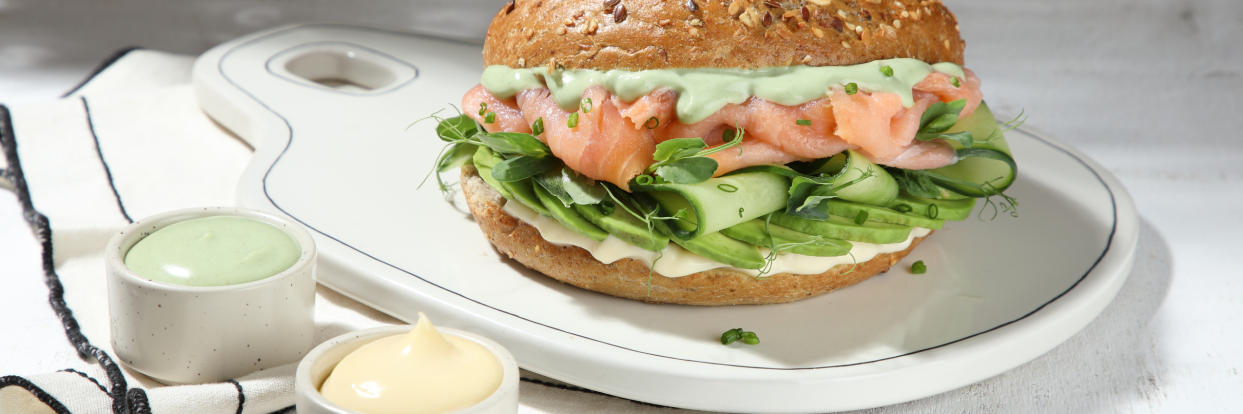 Bagel with smoked salmon and wasabi