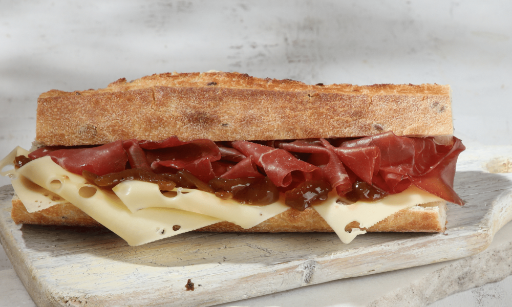 Baguette with bresaola and pita sandwich cream