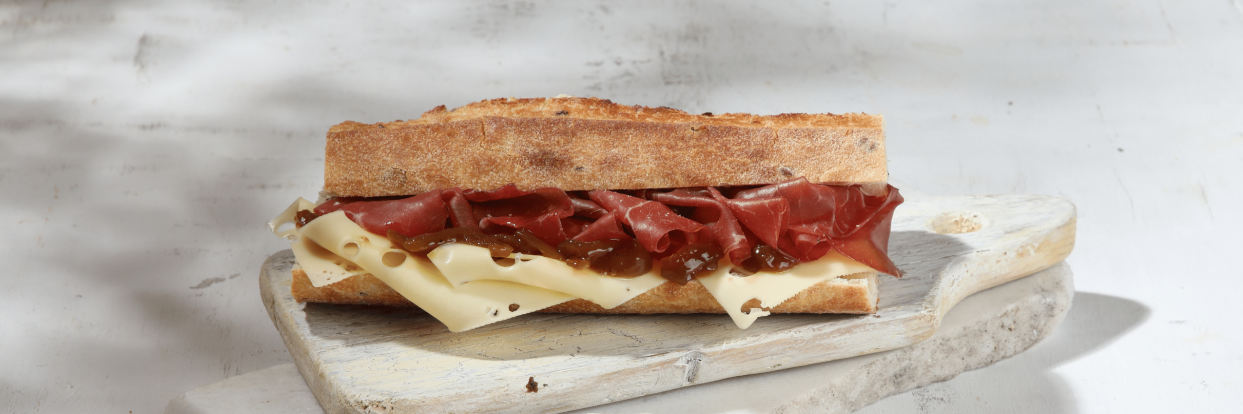 Baguette with bresaola and pita sandwich cream