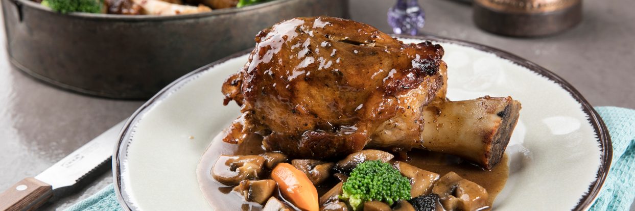 Beer-marinated roast pork shank