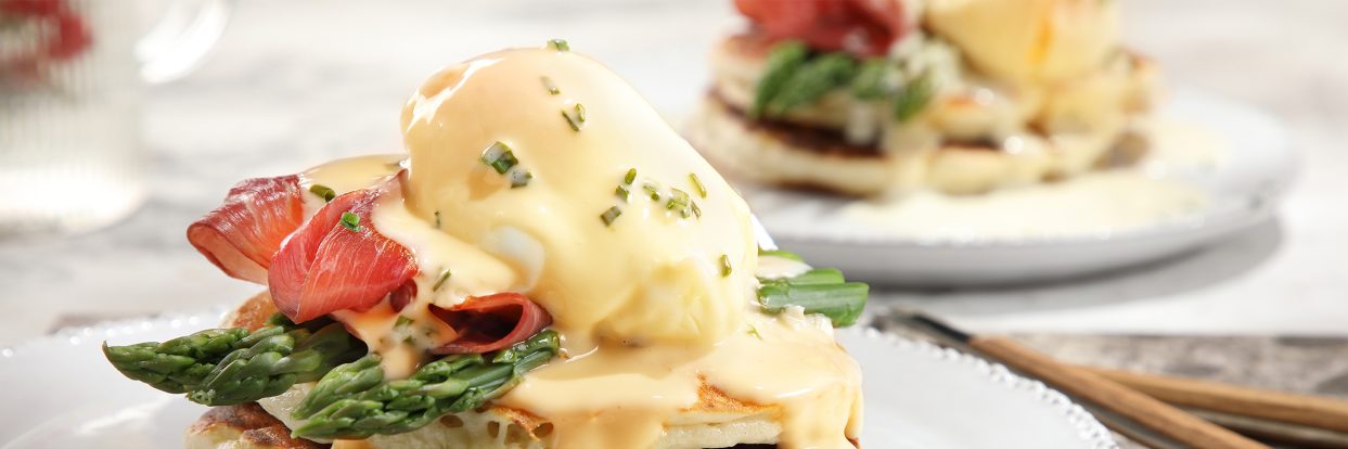 Pancakes with poached eggs