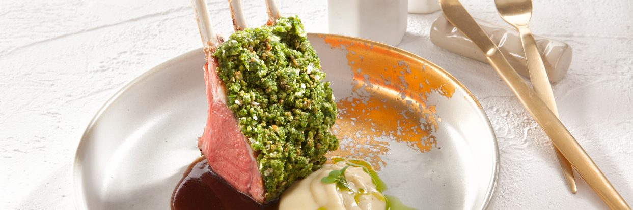 Rack of lamb with chimichurri crust & xinomavro gravy