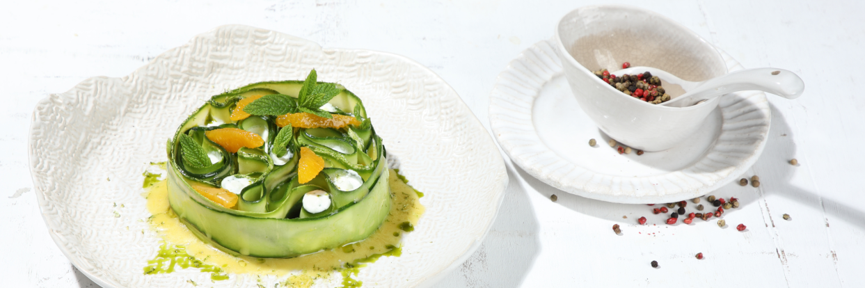 Summer salad with cucumber and raw zucchini